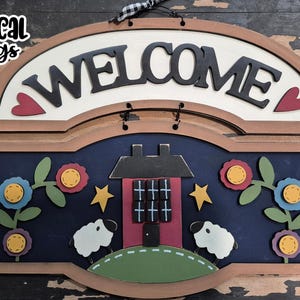 Letrero de bienvenida de ovejas primitivas SVG láser / Prim Home listo para láser / Arte popular Glow Forge / SVG primitivo