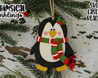 Enfeite de Pinguim Pequeno em SVG para Corte a Laser | Enfeite de Pinguim Cortado a Laser | Glow Forge | Pinguim em SVG para Corte a Laser