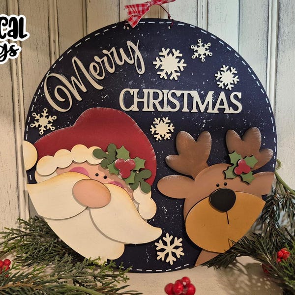 Merry Christmas Round Sign Laser SVG| Christmas SVG| Laser Cut Christmas Sign| Glow forge Christmas Sign SVG