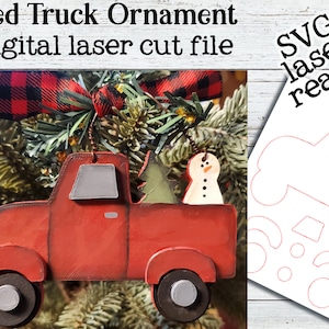 Red Truck SVG| Laser Cut Snowman Ornament| Glowforge| Ornament SVG