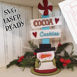 Cocoa Snowman Standup SVG| Laser Cut Snowman | Glow forge| Shelf Sitter Snowman SVG