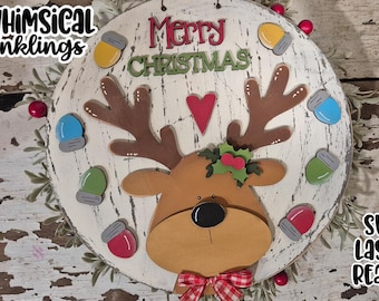 Merry Christmas Lights Reindeer Sign Laser SVG| Laser Cut Reindeer Sign| Glow forge |Christmas Sign SVG
