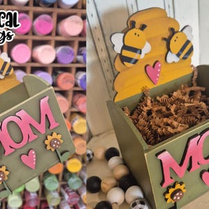 Mom Bee Box laser-svg | Bee SVG| Lasergesneden doos| Gloedsmederij| Bloembak SVG|