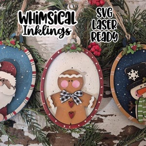 Christmas Character Frame Ornament Trio Laser SVG&#39;s |Christmas Laser SVG| Laser Cut Christmas Ornament| Glow Forge| Christmas Laser SVG