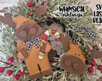 Merry Christmas-elandornamenten laser-svg | Lasergesneden ornament eland| Glowforge |Kerstversiering