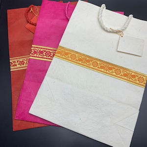 Handmade Lokta Paper Gift Bags, Note Card, 14 X 10 X4 inches, Made in Nepal