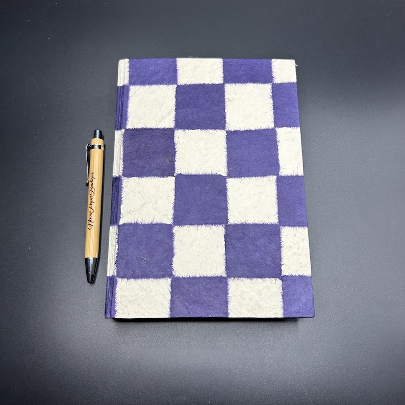Kariertes Deckle Edge Notizbuch |Handgemacht in Nepal Checkered Violet
