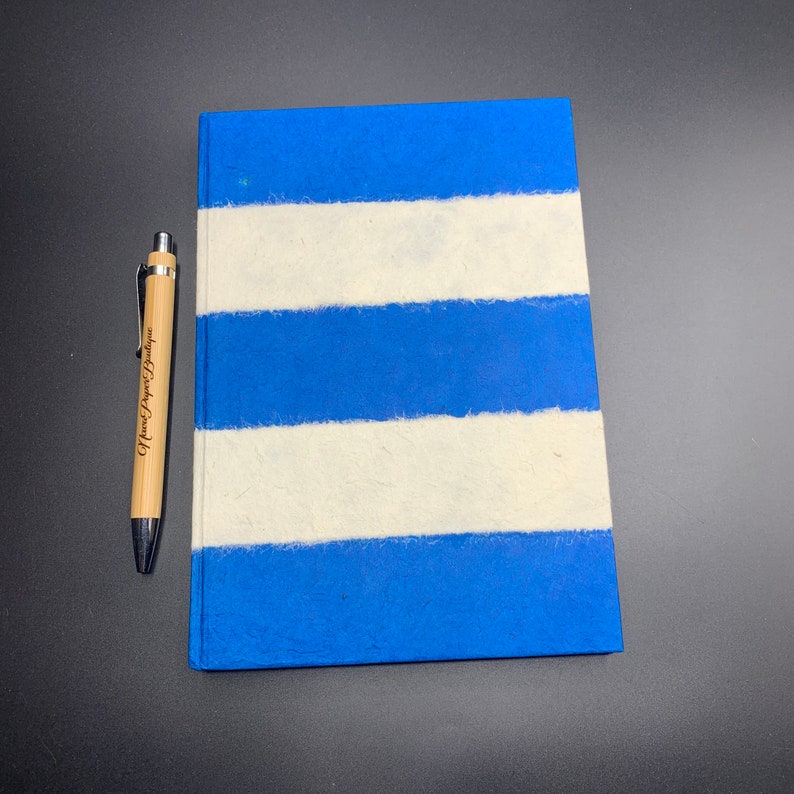 Handmade Scholar Journal/Notebook, Made in Nepal Stripe Blue/White