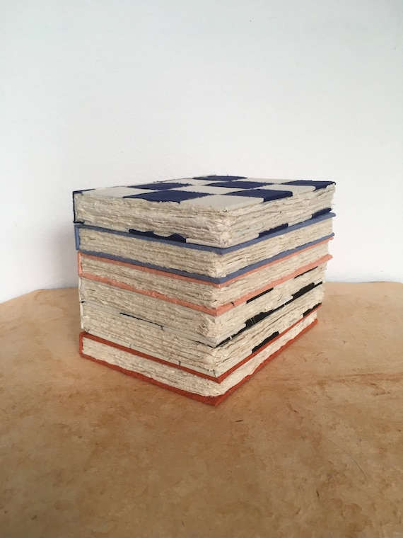 Checkered Deckle Edge Lokta Journal |Handmade in Nepal