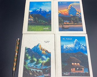 Small Printed Nepal Scenery Cover Lokta Paper Journal Made In Nepal, Unlined, Handmade