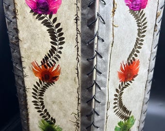Handmade Pressed Flowers Lokta Paper Lanterns/Lampshades Made In Nepal