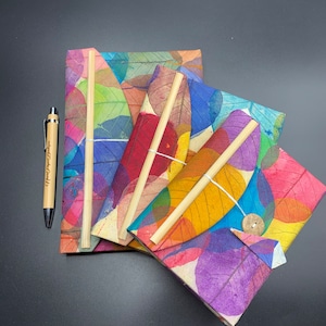 Multi-color Leaves Cover Lokta Journal | Handmade in Nepal