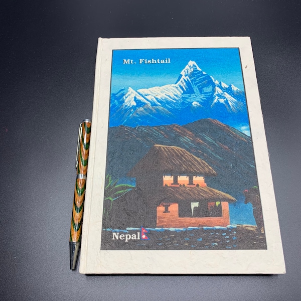 Journal en papier Lokta sérigraphié avec couverture de paysages du Népal, fabriqué au Népal, sans doublure, fait main