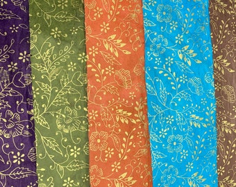 Handmade Golden Floral Screen Printed Lokta Paper Sheets (Pack of 2 or 5 ) Made In Nepal