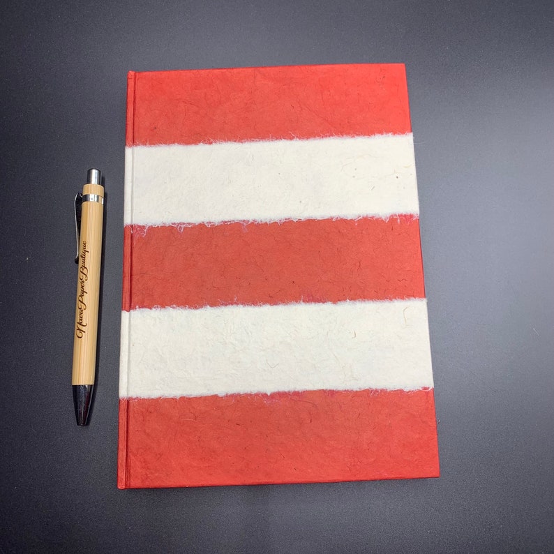 Handmade Scholar Journal/Notebook, Made in Nepal Stripe Red/White