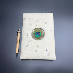 Pressed Flowers with Peacock Feather Cover Lokta Journal Made In Nepal Handmade