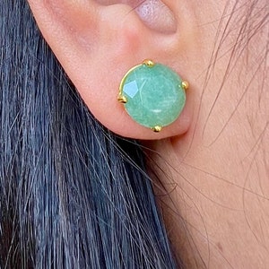 Natural Green Aventurine Earrings, Women Gift, Gemstone Earrings, Natural Stone Earrings, Women Jewelry, Stud Earrings, Gift for Her image 1