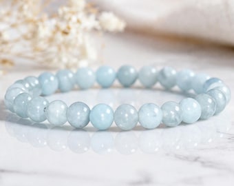 Dainty Aquamarine Bracelet for Women 6mm – Calming March Birthstone, Emotional Balance, Minimal Everyday Bracelet