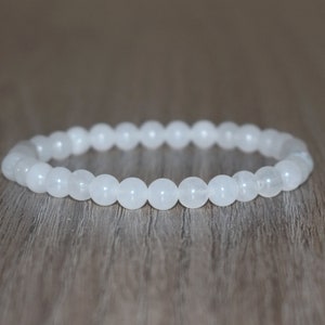 6mm White Jade Bracelet, Natural Jade Bracelet, Women Jade Bracelet, Good Luck Bracelet, Prayer Bracelet, Crown Chakra Bracelet for Men