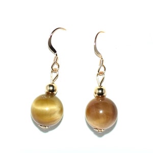 Honey Tiger Eye Earrings, Women Tiger&#39;s Eye Earrings, 14k Gold Filled Earrings, Drop Earrings, Tiger Eye Dangle Earrings, Gift under 25