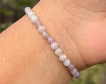 4mm Lilac Jasper Beaded Bracelet – Dainty Gemstone Jewelry for Women, Yoga Layering Gift