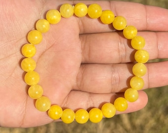 8mm Yellow Persian Jade Bracelet, Yellow Jade Bracelet, Beaded Bracelet for Her, Bracelet for Men, Unisex Bracelet, Happiness Bracelet