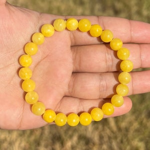 Pulsera de jade persa amarillo de 8 mm, pulsera de jade amarillo, pulsera de cuentas para ella, pulsera para hombre, pulsera unisex, pulsera de la felicidad