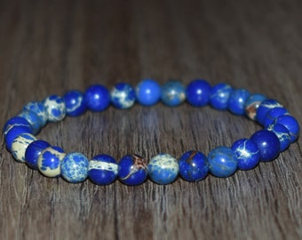 6mm Blue Sea Sediment Jasper Bracelet, Imperial Jasper Bracelet, Healing Bracelet, Men Bracelet, Women Bracelet, Wrist Mala, Yoga Bracelet