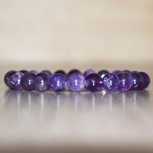 8mm Amethyst Bracelet, Natural Amethyst Mala Bracelet, Amethyst Beaded Bracelet, Amethyst Natural Crystal Bracelet, Amethyst Chakra Bracelet