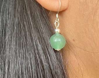 Green Aventurine Earrings for Women Dangly, Green Drop Earrings, Natural Stone Earrings, Green Earrings Dangle, Sterling Silver Earrings