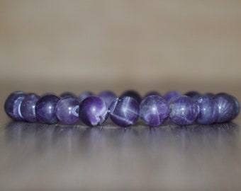 8mm Matte Amethyst February Birthstone Bracelet, Natural Amethyst Bracelet, Amethyst Mala Beaded Bracelet, Amethyst Healing Chakra Bracelet