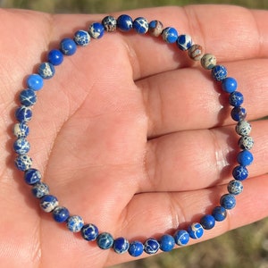 4mm Blue Sea Sediment Jasper Bracelet, Dainty Bracelet, Minimalist Bracelet, Crystal Bracelet, Unisex Bracelet, Yoga Bracelet, Men Bracelet