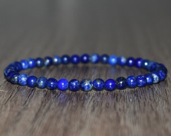 Lapis Lazuli Bracelet 4mm, Woman Bracelet, Calming Bracelet, Natural Crystal Bracelet, Beaded Bracelet for Man, Lapis Lazuli Jewelry