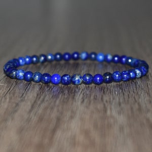 Lapis Lazuli Bracelet 4mm, Woman Bracelet, Natural Crystal Bracelet, Blue Beaded Bracelet for Man, Lapis Lazuli Jewelry, Gift under 20
