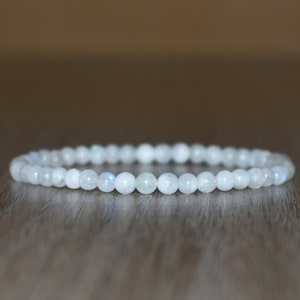 4mm White Moonstone Bracelet, Beaded Bracelet for Women, Layering Bracelet, Stretching Bracelet, Men Bracelet, Calming Bracelet