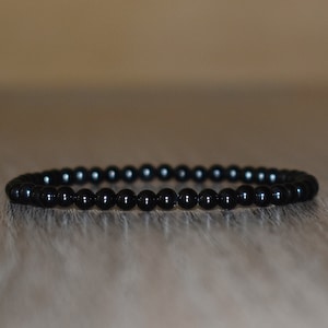 4mm Black Tourmaline Bracelet for Women and Men Bracelet, Black Tourmaline Bracelet for Men, Black Beaded Bracelet, Yoga Wrist Mala Bracelet