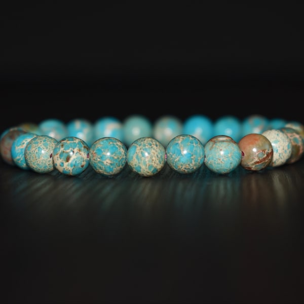 Turquoise Sea Sediment Jasper Bracelet, Beaded Bracelet, Chakra Bracelet, Energy Bracelet, Gemstone Bracelet, Turquoise Bracelet, Unisex