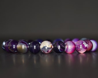 Agate Bracelet, Purple Striped Agate Bracelet, Women Bracelet, Healing Bracelet, Stretch Bracelet, Balance Bracelet