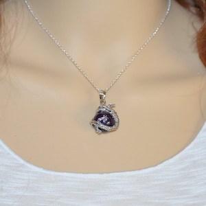 Amethyst Necklace for Her, Amethyst Jewelry Gift, Dragon Pendant Necklace for Women, Purple Pendant Necklace Gift under 20, Gemstone Necklac