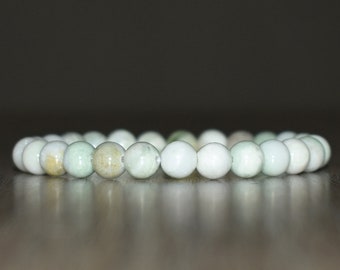 8mm White Green Jade Bracelet for Women, Women Jade Bracelet, Good Luck Bracelet, Natural White Green Jade Bracelet