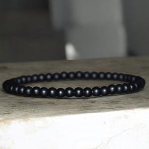 4mm Matte Black Onyx Beaded Bracelet - Dainty Stone Stretch Men Women