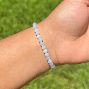 4mm Aquamarine Bracelet for Women, Beaded Bracelet for Men, Aquamarine Crystal Bracelet, Elastic Dainty Bracelet, Bracelet Gift under 20