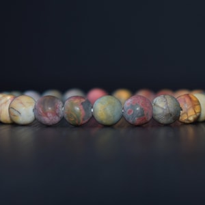 Matte Picasso Jasper Bracelet – Grounding Balance Energy, Natural Stone Men Women