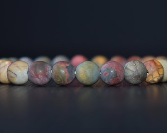 Matte Picasso Jasper Bracelet – Grounding Balance Energy, Natural Stone Men Women
