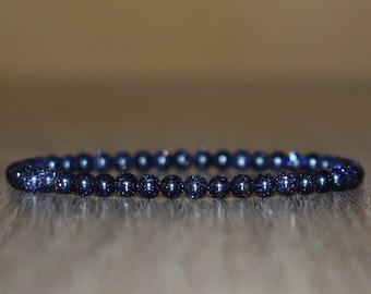 4mm Blue Sandstone Bracelet, Elastic Bracelet for Men, Beaded Bracelet for Women, Layering Bracelet, Blue Bracelet, Stretch Bracelet