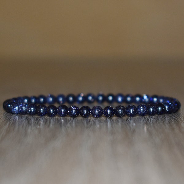 4mm Blue Sandstone Bracelet, Elastic Bracelet for Men, Beaded Bracelet for Women, Layering Bracelet, Blue Bracelet, Stretch Bracelet