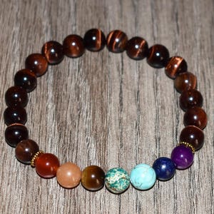 7 Chakra Bracelet, Red Tigers Eye Bracelet, Tiger Eye   Bracelet Pierre, Bracelets for Women, Gift for Her, Gemstone Bracelet Gift