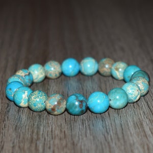 Pulseira de jaspe turquesa de sedimento marinho de 10 mm para homens, pulseira de jaspe turquesa para mulheres, pulseira turquesa, pulseira unissex para presente com menos de 20 anos