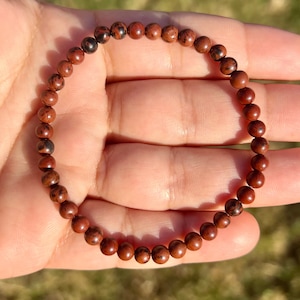 4mm Mahogany Obsidian Bracelet, Beaded Bracelet for Women, Grounding Bracelet for Men, Natural Crystal Bracelet, Obsidian Jewelry