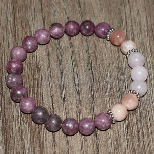 Pulseira de Pedra da Lua Pêssego e Quartzo Rosa, Pulseira de Lepidolita, Pulseiras para Mulheres, Presente para Mulheres, Pulseira do Chakra Cardíaco, Presente para Ela